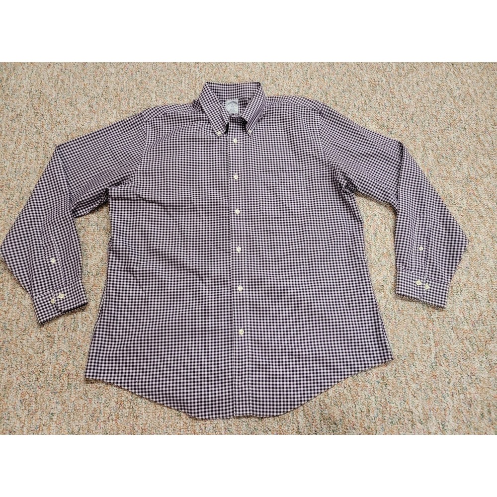 Brooks Brothers 346 Shirt Mens XL Purple Gingham Slim Fit Button Down Non-Iron